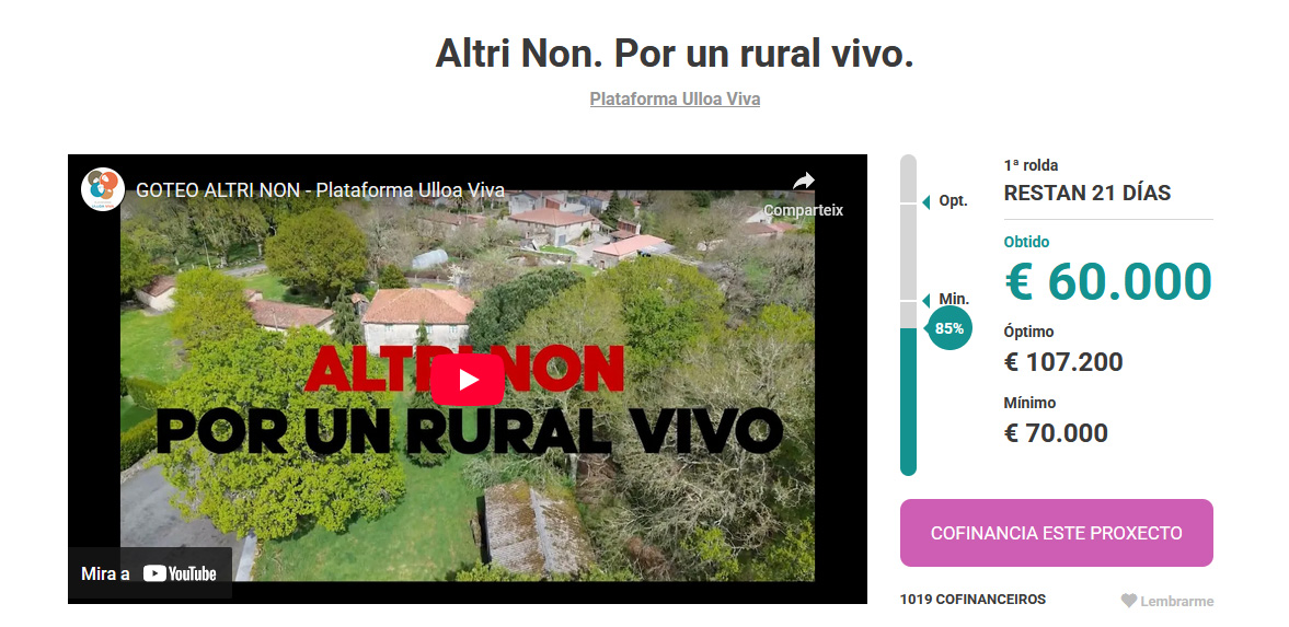 Publicamos o expediente do proxecto ALTRI e superamos os 60.000 € na campaña de financiamento colectivo