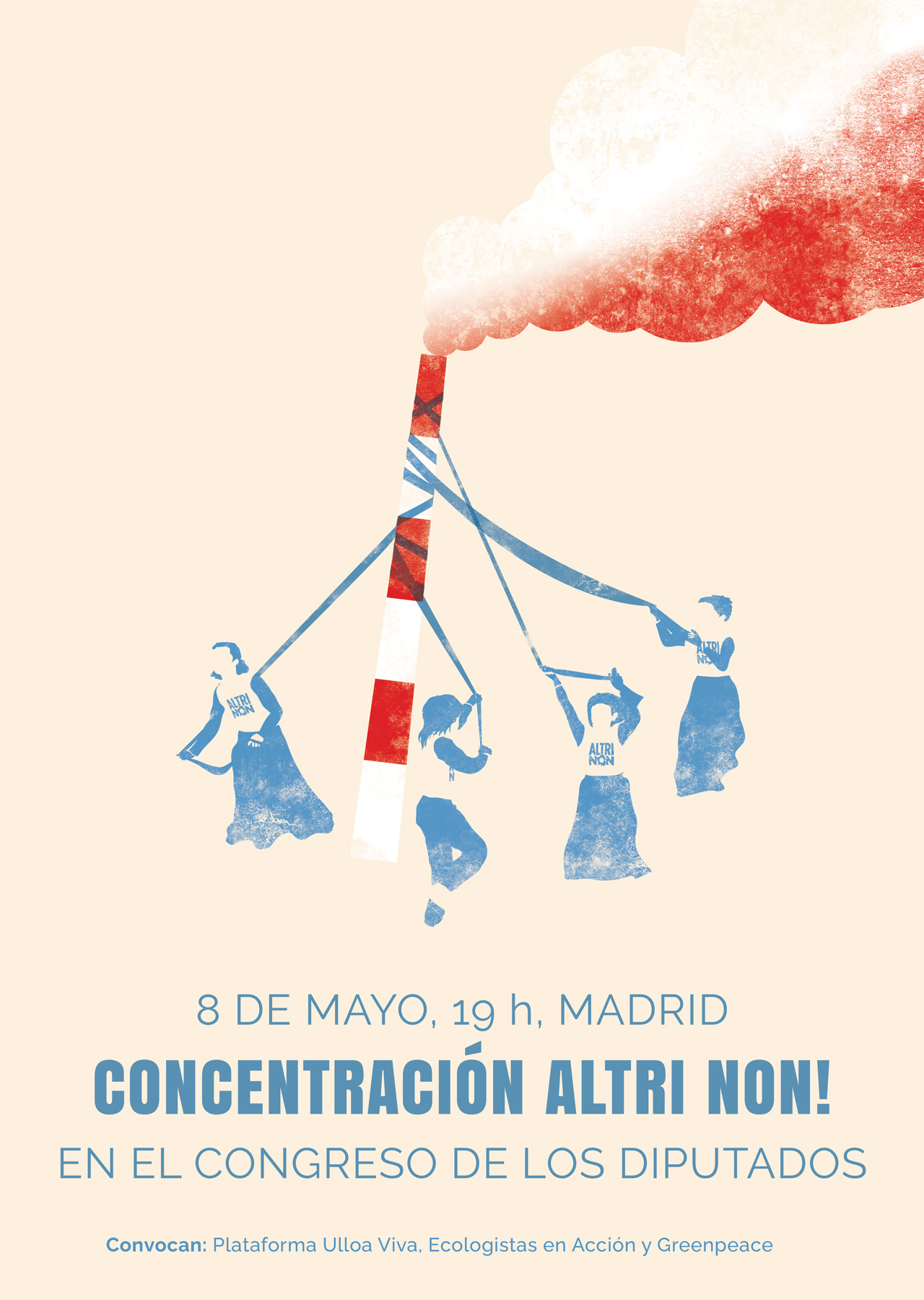 Cartaz da concentración contra Altri en Madrid, o 8 de maio ás 19h diante do Congreso dos Deputados