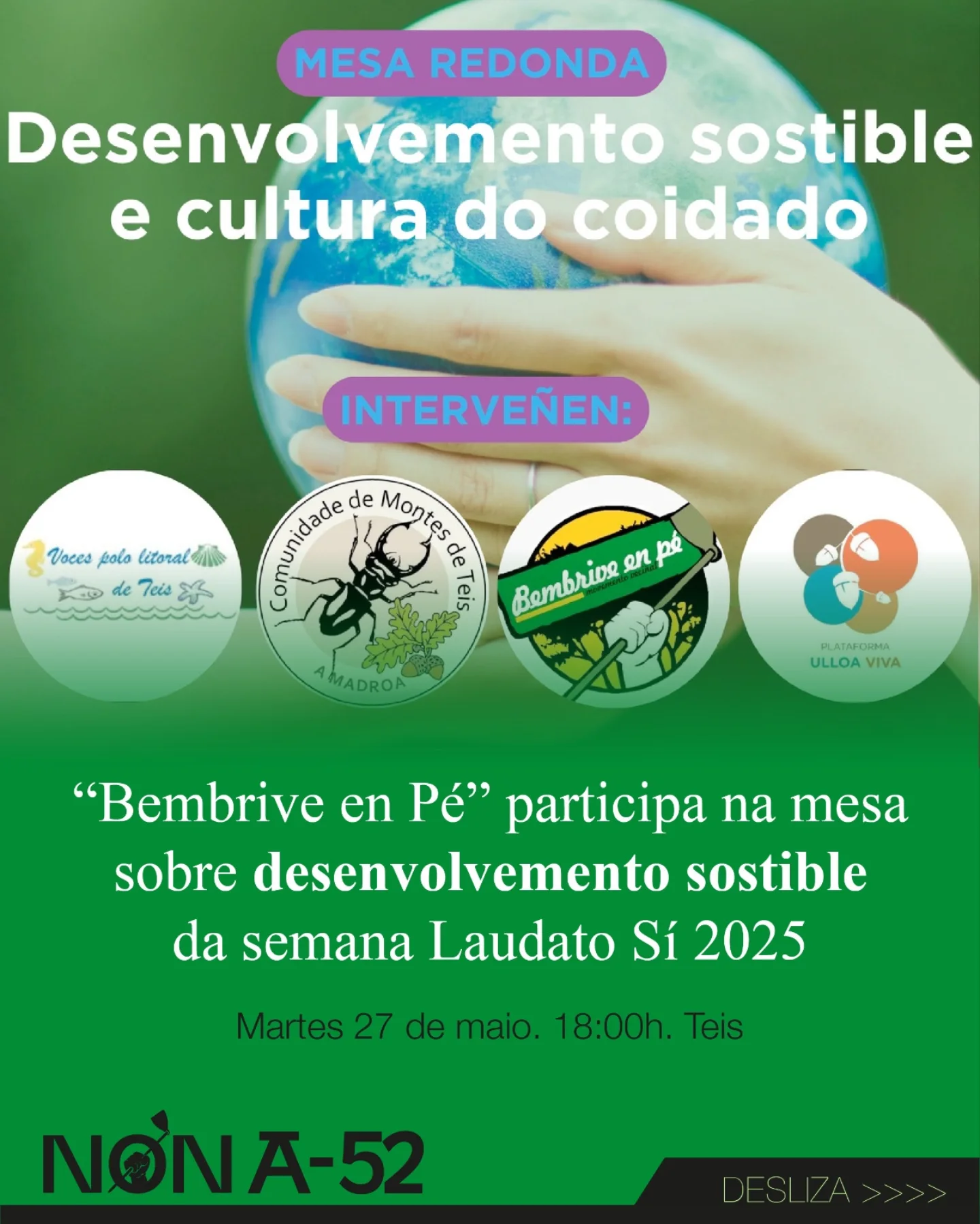Cartaz da mesa redonda "Desenvolvemento sostible e cultura do coidado"